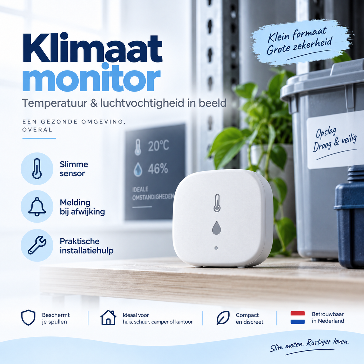 Klimaatmonitor - temperatuur en luchtvochtigheid voor woning, werkplaats, camper en vaartuig
