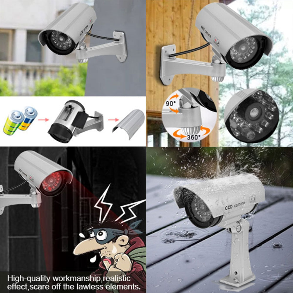 4PCS Fake Dummy Camera Bullet Waterproof Outdoor Indoor Security CCTV Surveillance Cameras With Flashing Red LED Home Guard