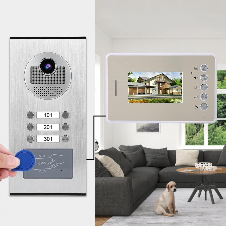 Smart Doorbell 4.3in 3 Monitors Video Intercom Night Doorbell Intelligent Doorphone System