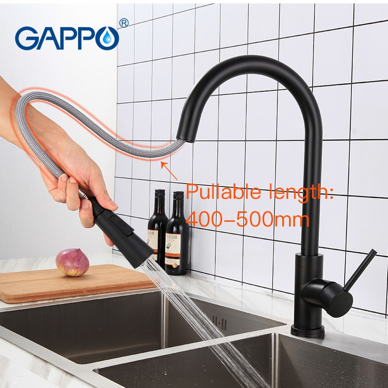GAPPO Sensor Touch Kitchen Faucets Black Touch Inductive Sensitive Faucets Stainless Steel Mixer Tap Single Handle Dual Outlet W