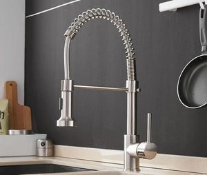 Kitchen Faucets Brush Brass Faucets for Kitchen Sink Single Lever Pull Out Spring Spout Mixers Tap Hot Cold Water Crane 9009