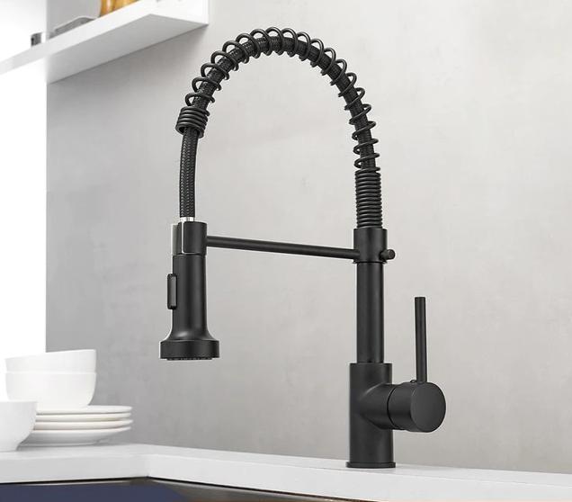 Kitchen Faucets Brush Brass Faucets for Kitchen Sink Single Lever Pull Out Spring Spout Mixers Tap Hot Cold Water Crane 9009