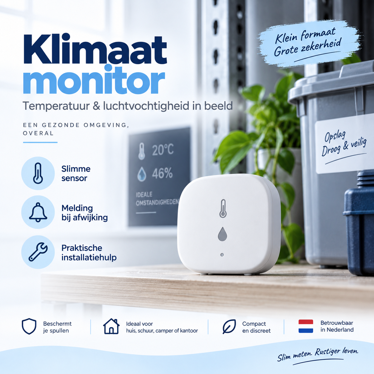 Klimaatmonitor - temperatuur en luchtvochtigheid voor woning, werkplaats, camper en vaartuig