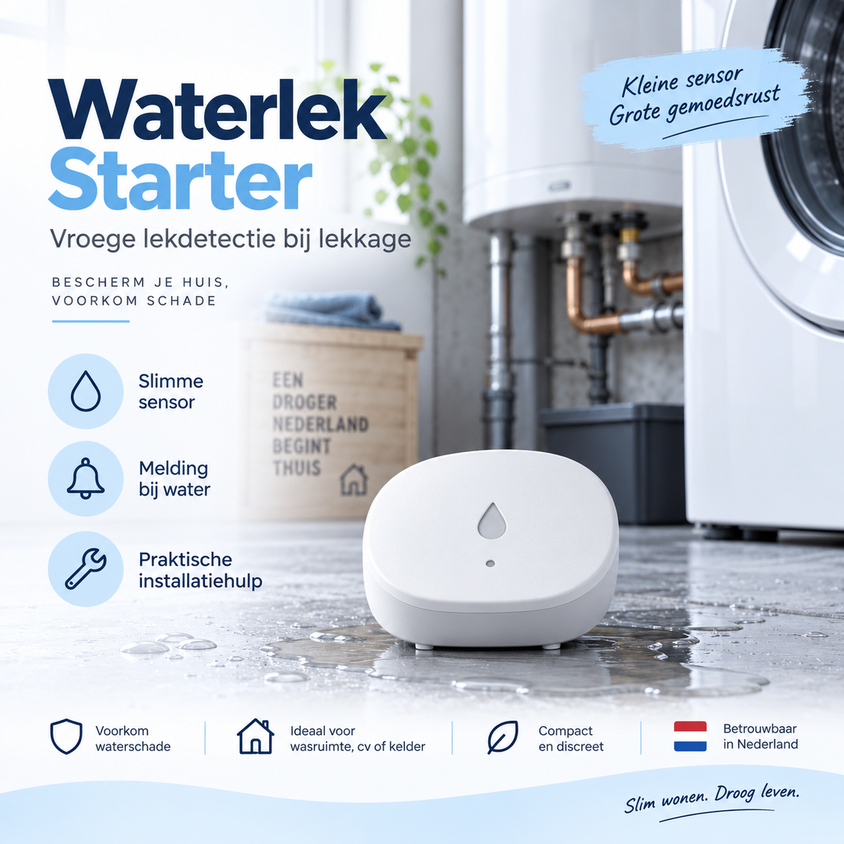 Waterlek Starter - slimme lekdetectie voor woning, camper en vaartuig