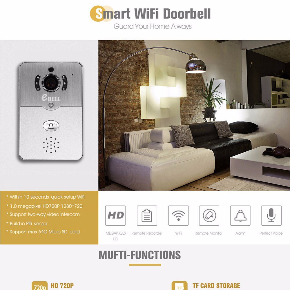 Home use Smart WIFI Wireless Doorbell Two way Video Recorder Door Phone APPs Unlock and Communication Intercom system PIR alarm