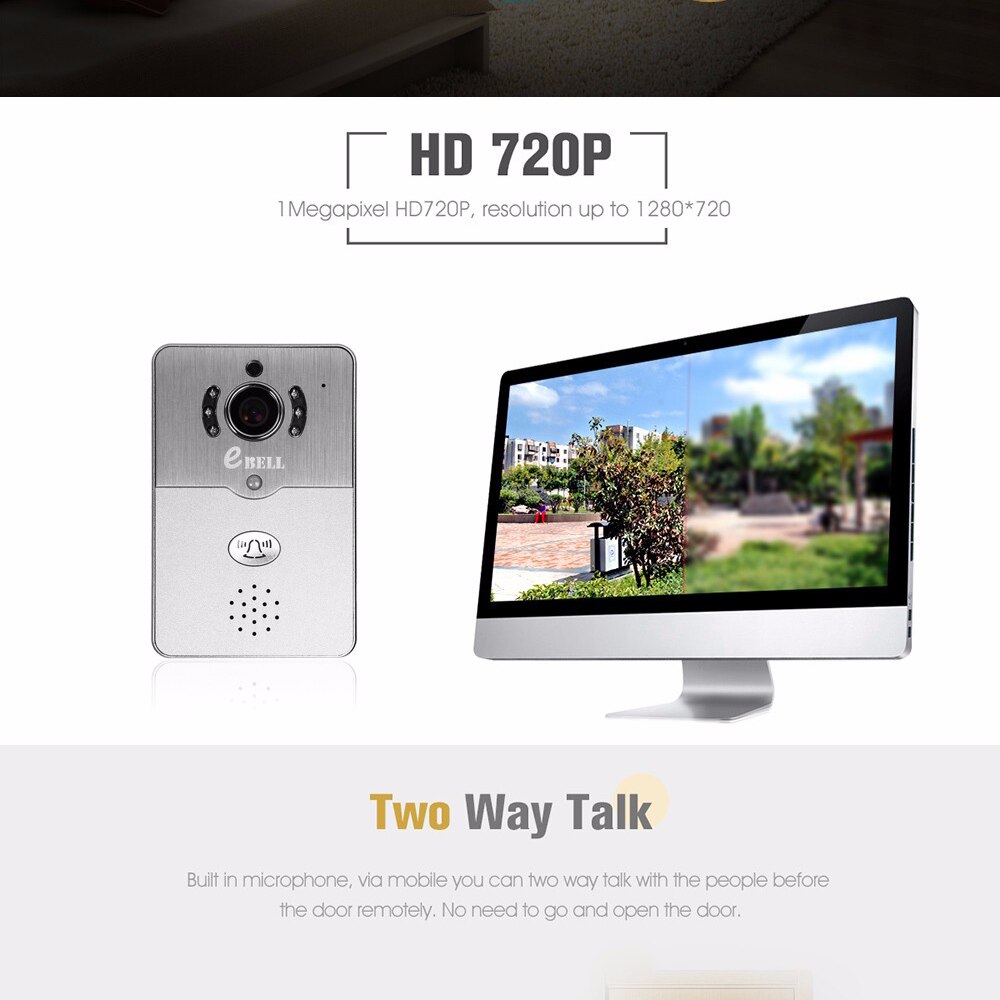 Home use Smart WIFI Wireless Doorbell Two way Video Recorder Door Phone APPs Unlock and Communication Intercom system PIR alarm