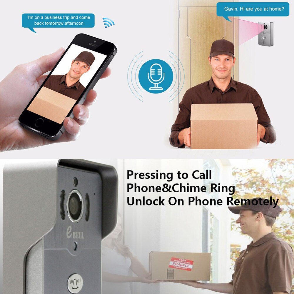 Home use Smart WIFI Wireless Doorbell Two way Video Recorder Door Phone APPs Unlock and Communication Intercom system PIR alarm