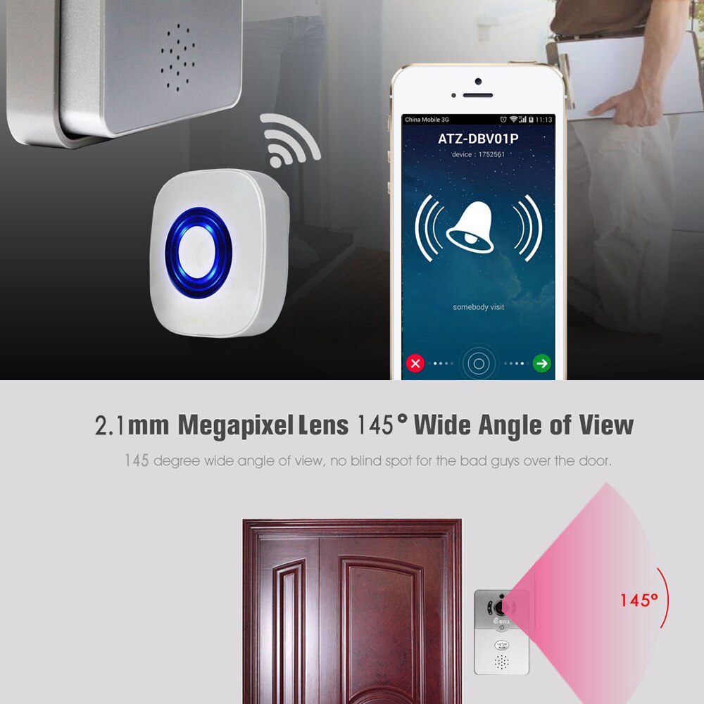 Home use Smart WIFI Wireless Doorbell Two way Video Recorder Door Phone APPs Unlock and Communication Intercom system PIR alarm