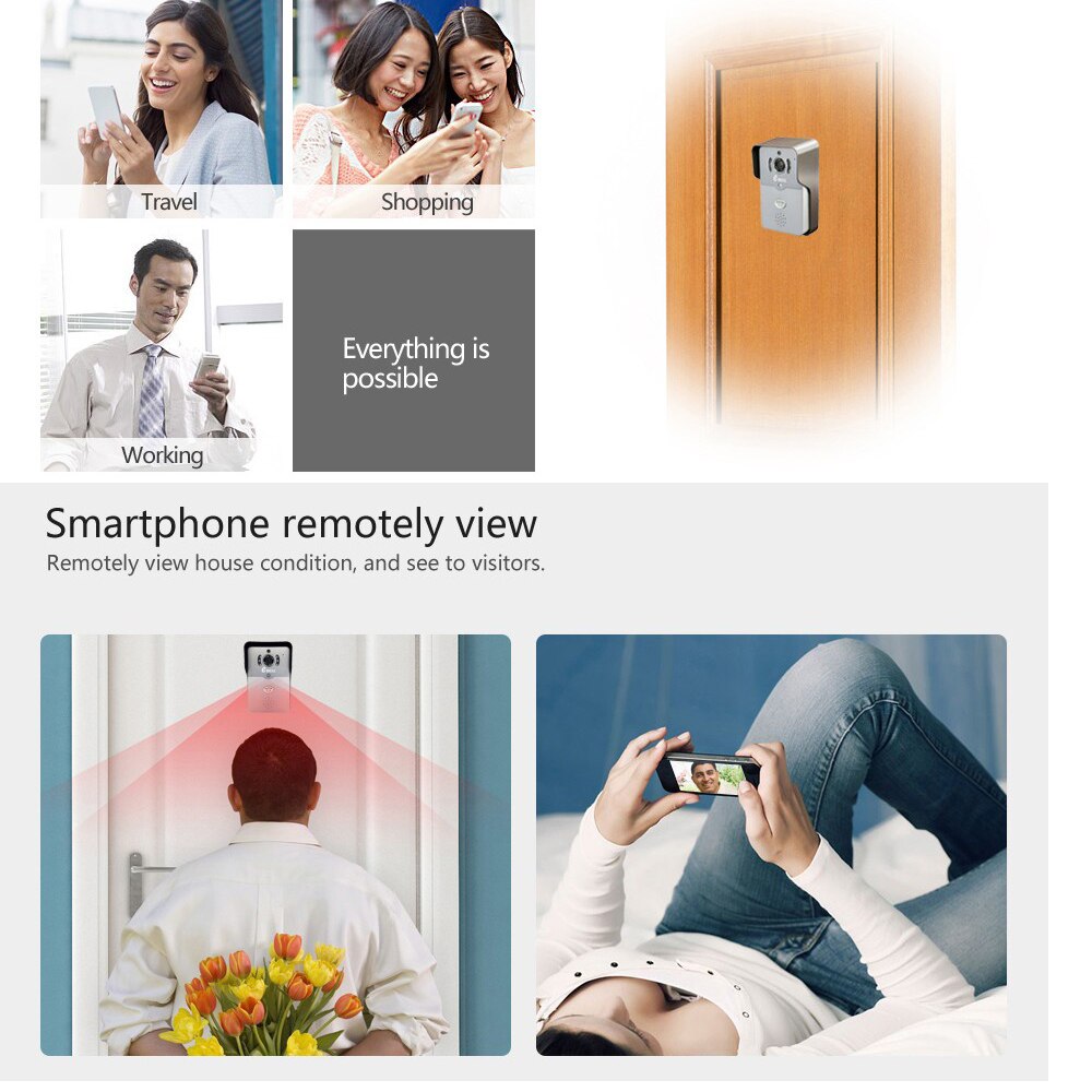 Home use Smart WIFI Wireless Doorbell Two way Video Recorder Door Phone APPs Unlock and Communication Intercom system PIR alarm