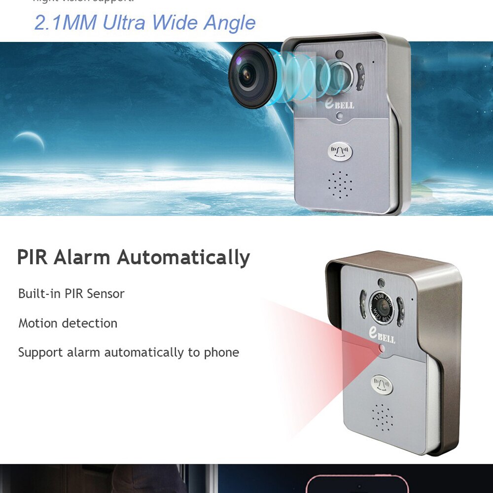 Home use Smart WIFI Wireless Doorbell Two way Video Recorder Door Phone APPs Unlock and Communication Intercom system PIR alarm