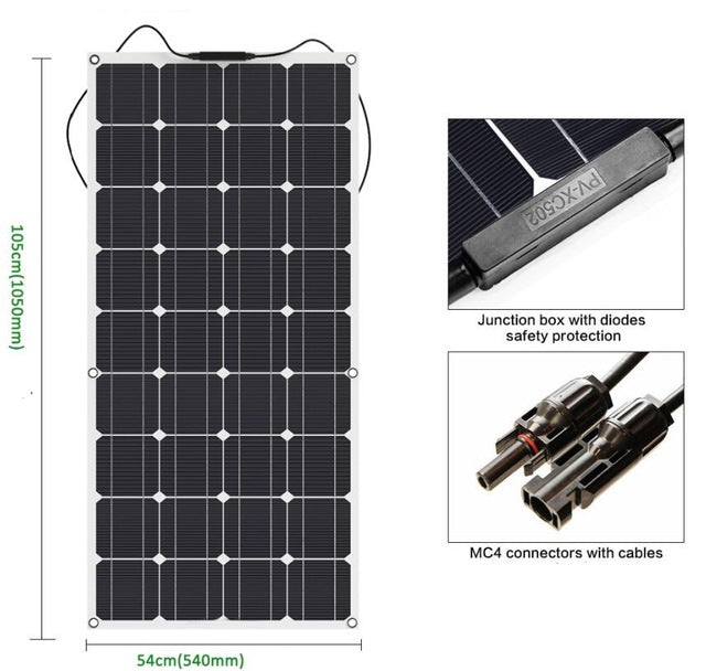 Flexible solar panel 100W 200w 300w 400w 12V panel solar battery charger Monocrystalline solar cell for 1000w home system kit