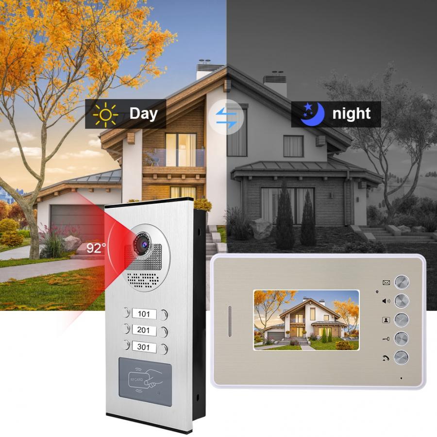 Smart Doorbell 4.3in 3 Monitors Video Intercom Night  Doorbell Intelligent Doorphone System