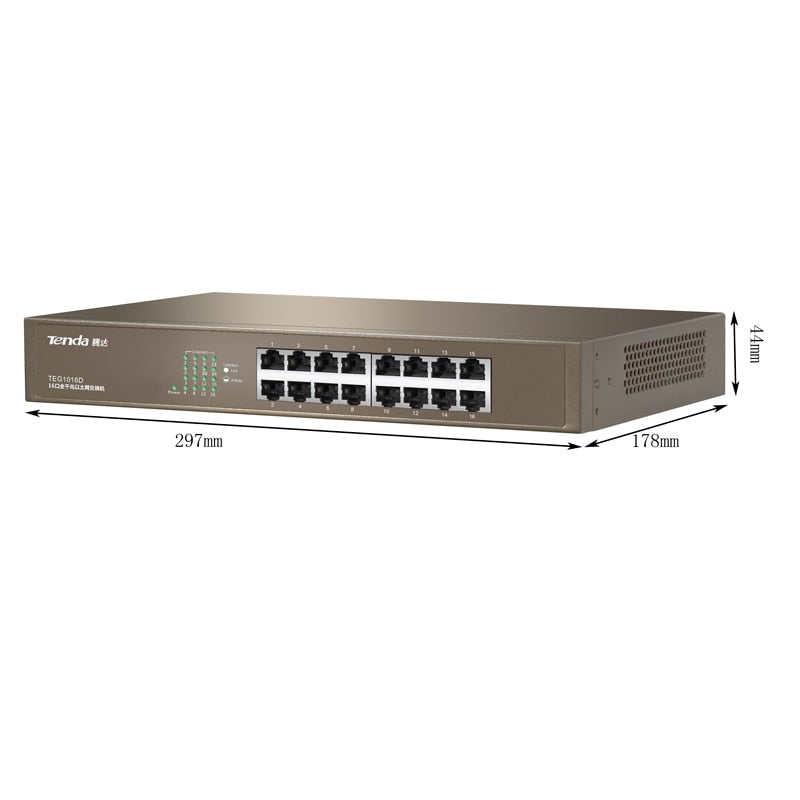 Tenda TEG1016D 16 Ports 10/100/1000Mpbs Gigabit Ethernet Switch,Ethernet Network Switch,Auto MDI/MDIX