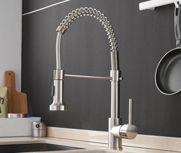 Kitchen Faucets Brush Brass Faucets for Kitchen Sink  Single Lever Pull Out Spring Spout Mixers Tap Hot Cold Water Crane 9009